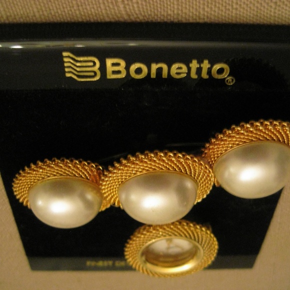 BONETTO Watch PEARLS Gold Tone Mesh Brooch Japan - Picture 8 of 8